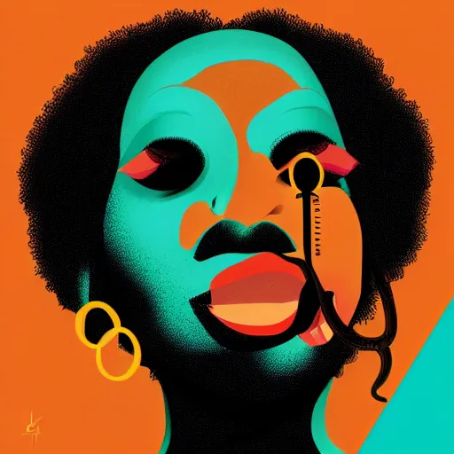 Prompt: a smoking afro woman album art, 3 d shapes, vector art, by sachin teng, trending on artstation