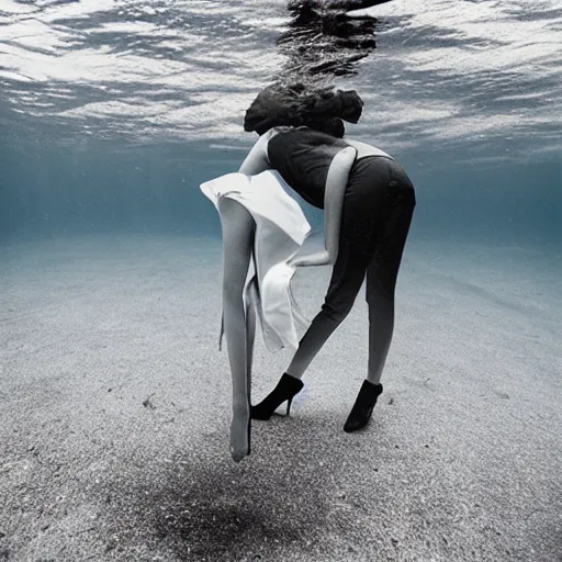 Image similar to medium format photograph of a surreal fashion shoot underwater