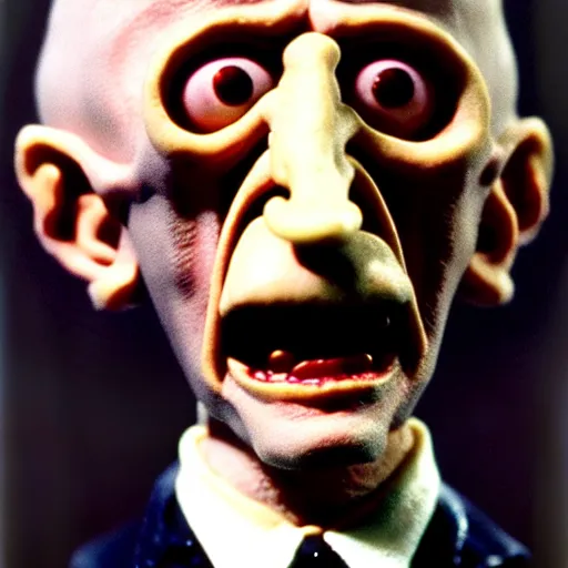 Image similar to claymation anthony fauci by jan svankmajer, hyperrealistic, very detailed, tim burton, 3 5 mm film still, gothic, horror, eldritch