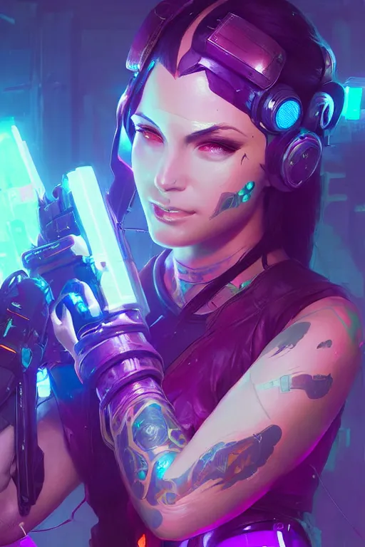 Image similar to caitlyn from league of legends, cyberpunk futuristic neon. decorated with traditional japanese ornaments by ismail inceoglu dragan bibin hans thoma greg rutkowski alexandros pyromallis nekro rene maritte illustrated, perfect face, fine details, realistic shaded, fine - face, pretty face