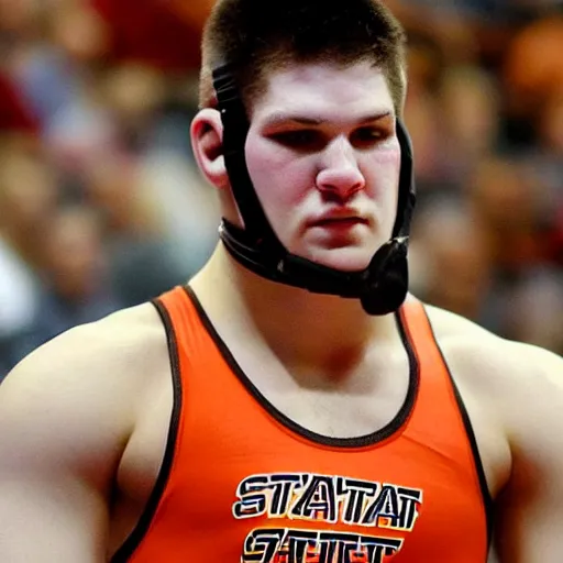 Prompt: “a realistic detailed photo of a American college wrestler called Daton Fix from Oklahoma State University wearing his wrestling singlet”