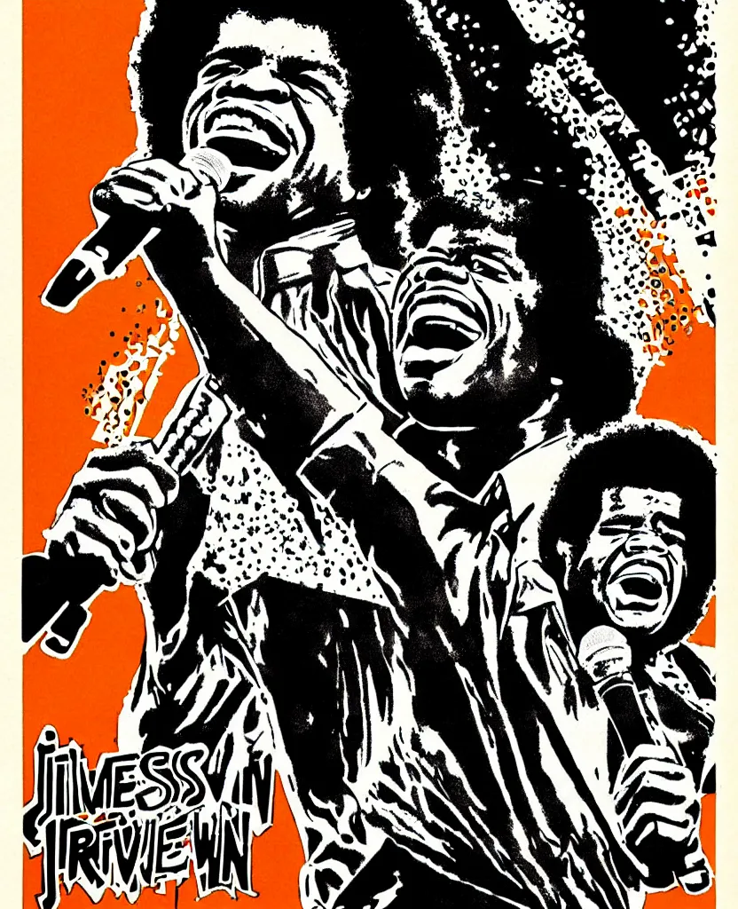 Prompt: invert poster illustration of james brown, james brown concert poster, highly detailed, colored illustration, “ superbad tour, 1 9 6 9,