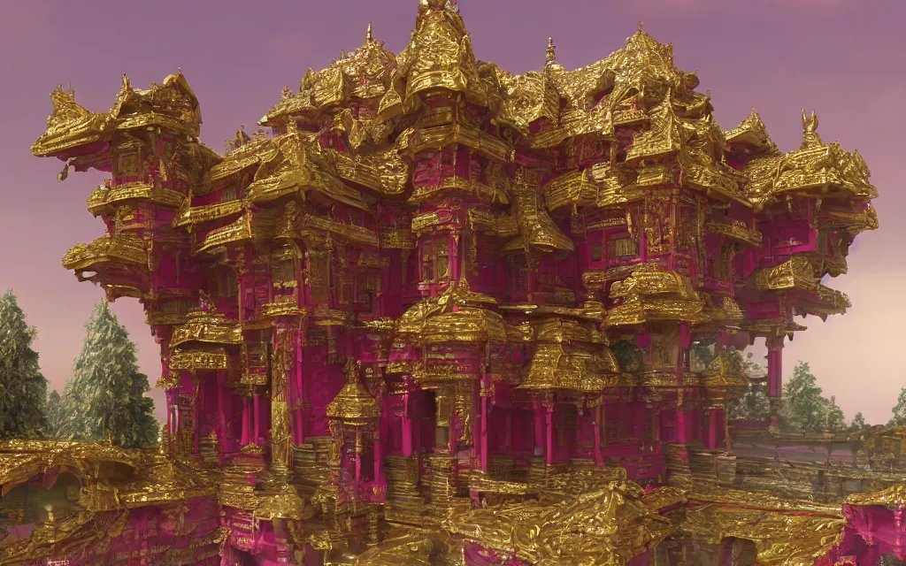 Prompt: a beautiful fractal ruby palace by Julius Horsthuis and Lee Madgwick, 4k resolution, detailed, trending on artstation