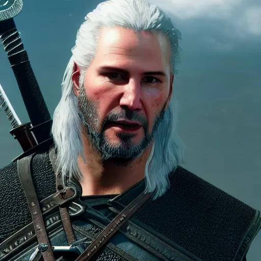 Image similar to keanu reeves in the witcher 3 4 k detailed super realistic