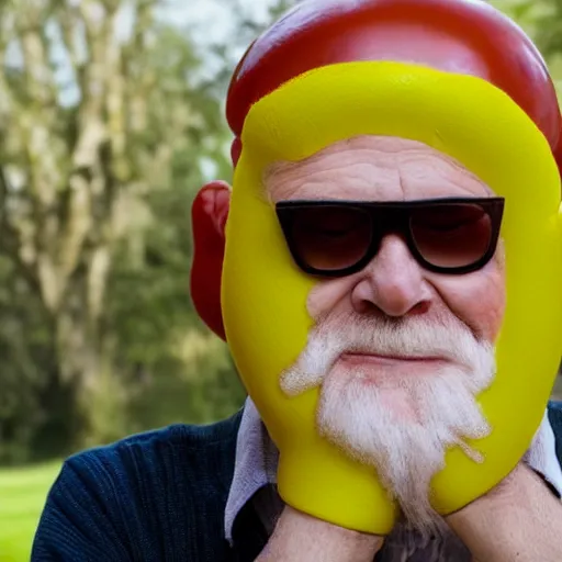 Prompt: hide the pain harold with a sausage growing from his forehead, surreal, absurdist, stock photo, dslr, high quality