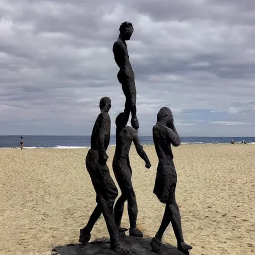 Image similar to This sculpture depicts a scene from the Spanish Civil War, which was a time of great turmoil and strife in Spain. The sculpture shows a group of people on a beach, with the ocean in the background. The people in the sculpture are all different sizes and shapes, and they are all looking in different directions. The sculpture is full of color and movement, and it is very expressive. The sculpture is also very powerful and emotional, and it has a very strong impact on the viewer. illuminated codex gilded by Victor Adame Minguez, by Robert Vonnoh elaborate, offhand