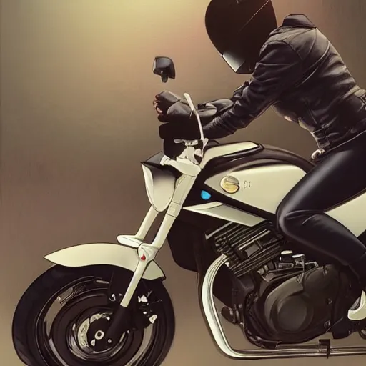 Prompt: a bunny wearing a leather jacket, riding a suzuki dr 6 0 0 motorcycle, highly detailed, digital painting, artstation, concept art, matte, sharp focus, highly detailed, 4 k, hdr, smooth, sharp focus, high resolution, award - winning photo, photorealistic, art by artgerm and greg rutkowski and alphonse mucha, large shot