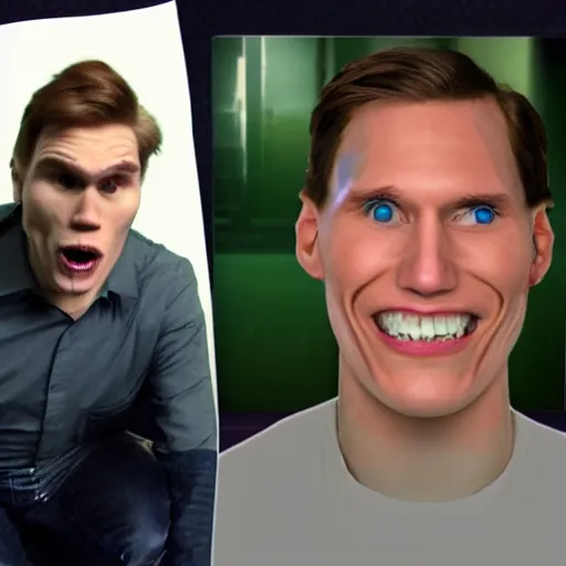 Prompt: jerma with trollface face