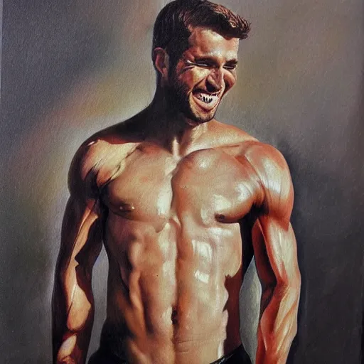 Prompt: chad muscles hero male sharp chin big smile portrait painting