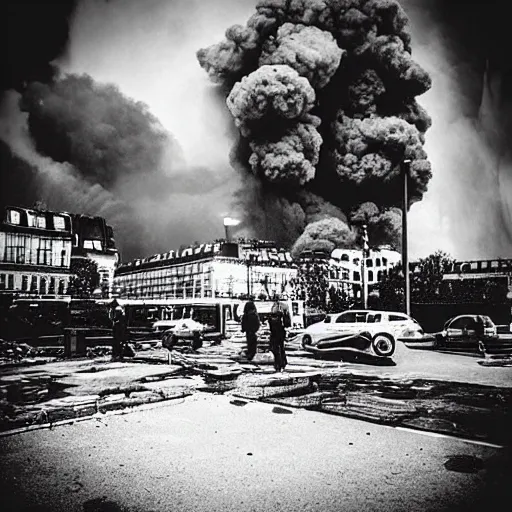 Prompt: “a portal from hell erupts in down town Paris as buildings explode with lava, citizens are possessed, the undead rise from the ground, and Michael Caine sips his espresso. Photography”