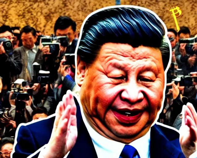 Image similar to xi jinping screaming having a tantrum over bitcoin, dramatic lighting