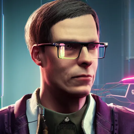 Prompt: nerdy nick bostrom portrait with nerdy glasses in cyberpunk 2 0 7 7 3 8 4 0 x 2 1 6 0 simulation hypothesis oxford