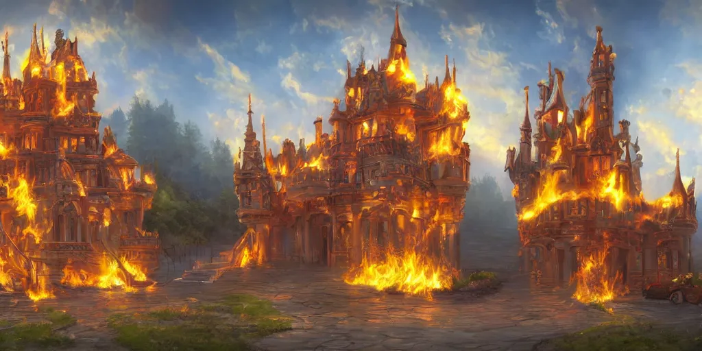 Image similar to fire castle ultrarealism