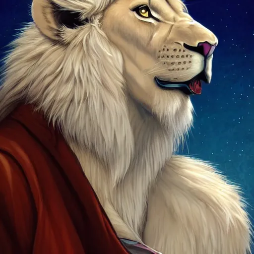 Prompt: aesthetic portrait commission of a albino male furry anthro lion with a tv for head displaying lions face while wearing a vaporwave stylized attractive masculine pastel winter outfit, winter Atmosphere. Character design by charlie bowater, ross tran, artgerm, and makoto shinkai, detailed, inked, western comic book art, 2021 award winning painting