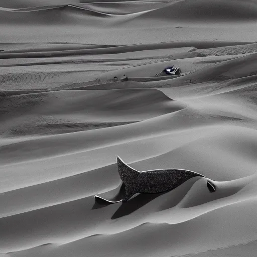 Image similar to 🐋🐳🐉🤖 in desert, photography by bussiere rutkowski andreas roch