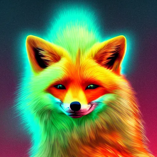 Prompt: digital lime fur fox, retrowave palette, digital world, highly detailed, electric breeze, anatomically correct vulpine, synth feel, fluffy face, ear floof, flowing fur, super realism, accurate animal imagery, 4 k digital art