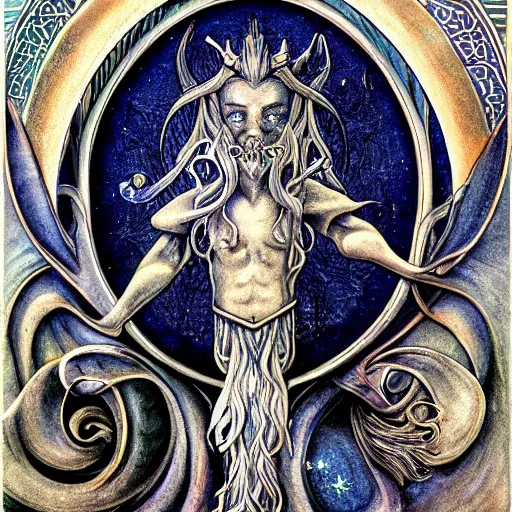 Image similar to detailed and sharp aquarius artistic zodiac artwork, mystic style, detailed, 8 k, detailed, symmetrical, by brian froud