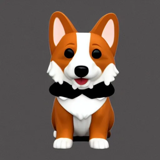 Image similar to funko pop of a corgi wearing a tuxedo