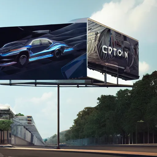 Image similar to car race sci-fi wall structure on the coronation of napoleon painting and digital billboard in the middle, unreal engine 5, keyshot, octane, artstation trending, ultra high detail, ultra realistic, cinematic, 8k, 16k, in style of zaha hadid, in plastic, dark, tilt shift,