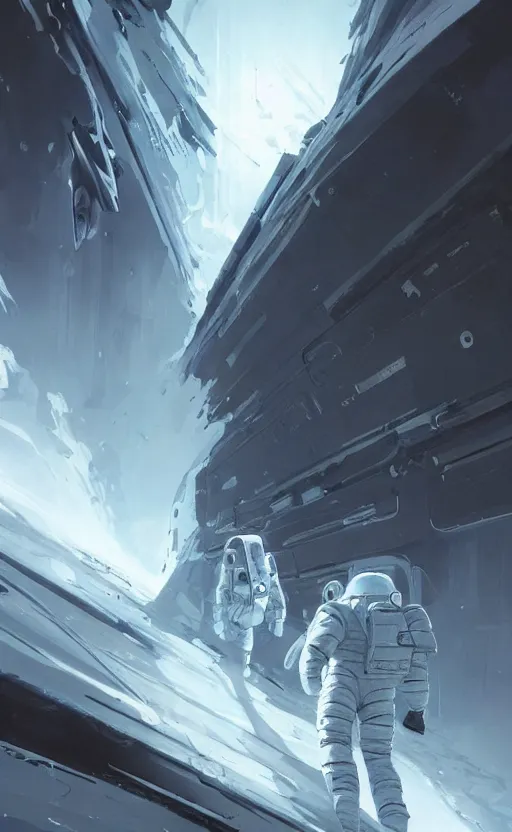 Prompt: a beautiful artwork illustration, concept art sketch of an astronaut in white futuristic spacesuit walking out of a black spaceship, volumetric fog, godrays, high contrast, high contrast, high contrast, vibrant colors, vivid colors, high saturation, by Greg Rutkowski and Jesper Ejsing and Raymond Swanland and alena aenami, featured on artstation, wide angle, vertical orientation