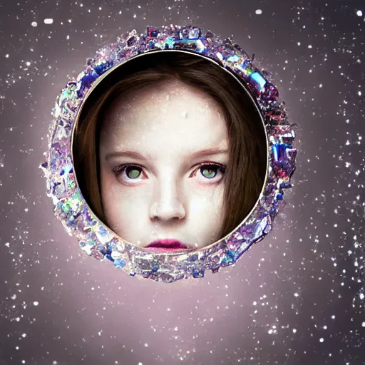 Image similar to a girl made of crystal in a mirror world,