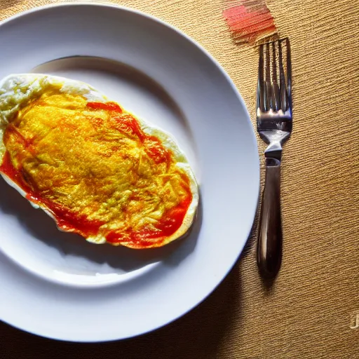 Prompt: Donald Trump in omelette, food photography