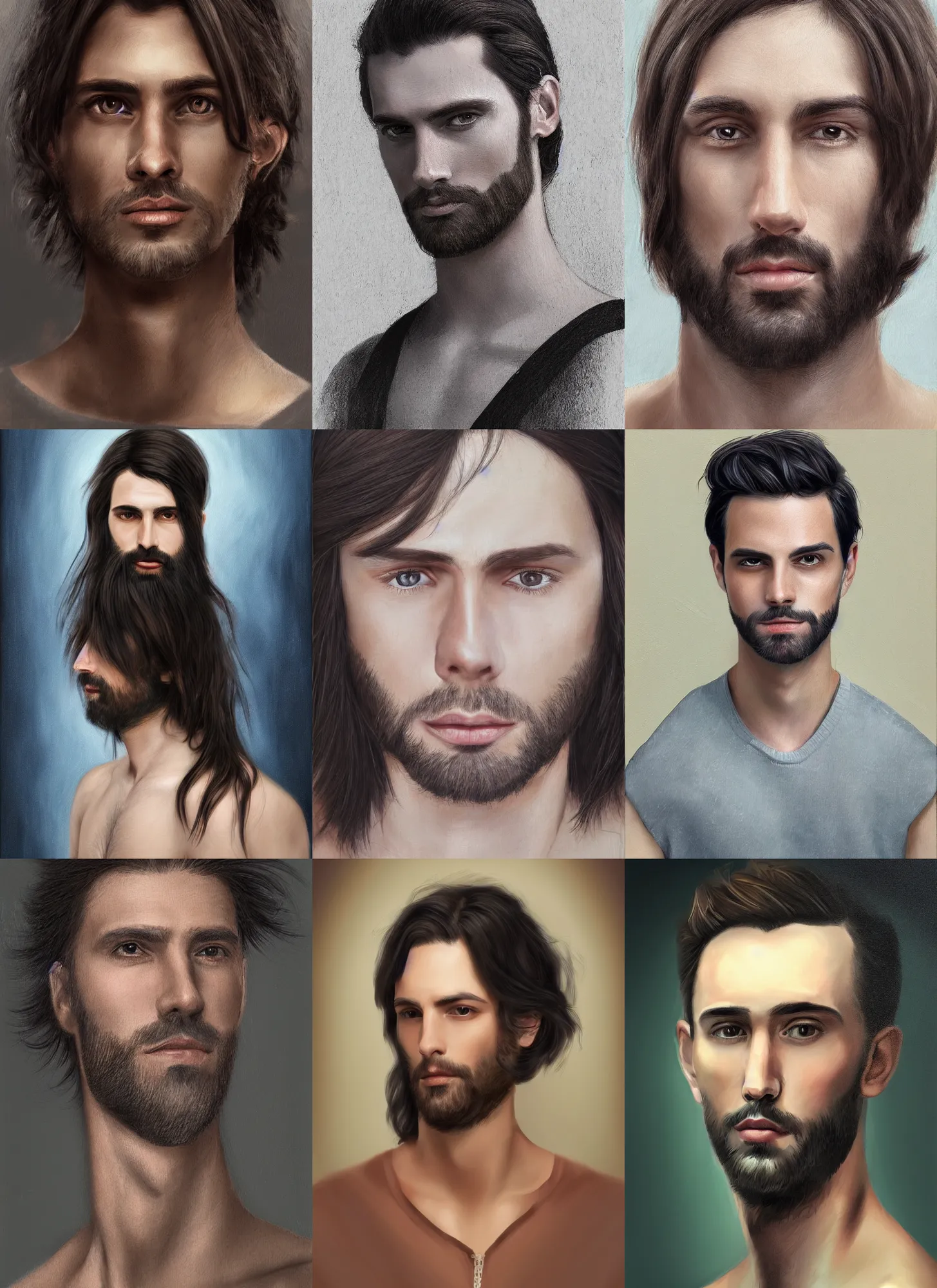 Prompt: highly detailed portrait of a man with long smooth dark hair, high quality painting, digital art