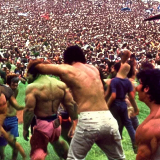 Image similar to hulk performing at woodstock