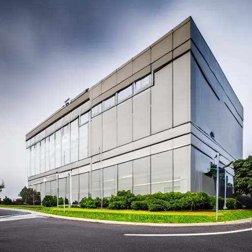 Prompt: HD photo of a nondescript office building in a business park. the office building transforms into a Gothic evil fortress along the way.