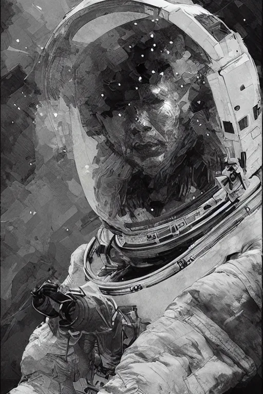 Prompt: portrait of an astronaut, pen and ink, intricate line drawings, by craig mullins, ruan jia, kentaro miura, greg rutkowski