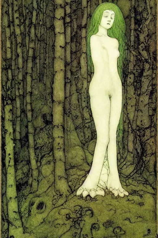 Image similar to the ghostly woman of the forest, john bauer