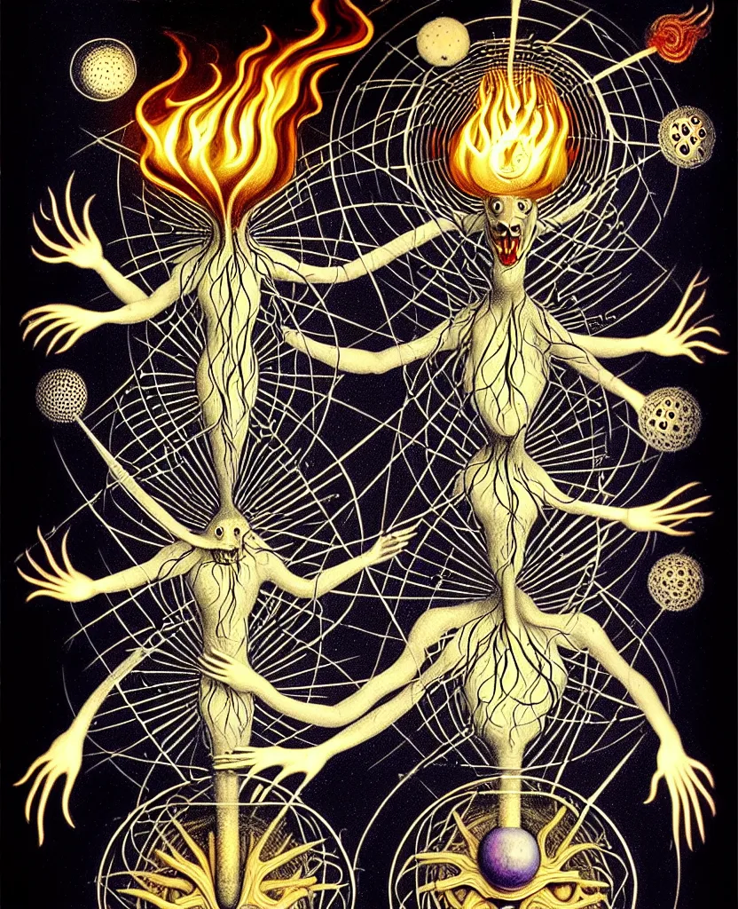 Image similar to whimsical freaky creature sings a unique canto about'as above so below'being ignited by the spirit of haeckel and robert fludd, breakthrough is iminent, glory be to the magic within, painted by ronny khalil