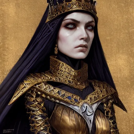 Image similar to gothic byzantine empress, D&D, fantasy, portrait, highly detailed, digital painting, trending on artstation, concept art, sharp focus, illustration, art by artgerm and greg rutkowski and magali villeneuve