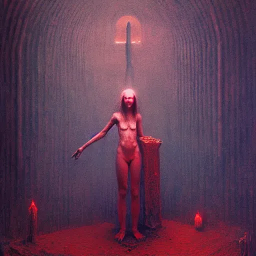 Prompt: cute girl in necromancer crypt by beksinski