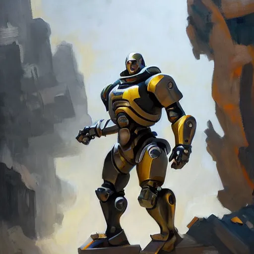 Image similar to greg manchess portrait painting of fully armored bionic augmented the foundation aka dwayne the rock as overwatch character, medium shot, asymmetrical, profile picture, organic painting, sunny day, matte painting, bold shapes, hard edges, street art, trending on artstation, by huang guangjian, gil elvgren, ruan jia, greg rutkowski, gaston bussiere