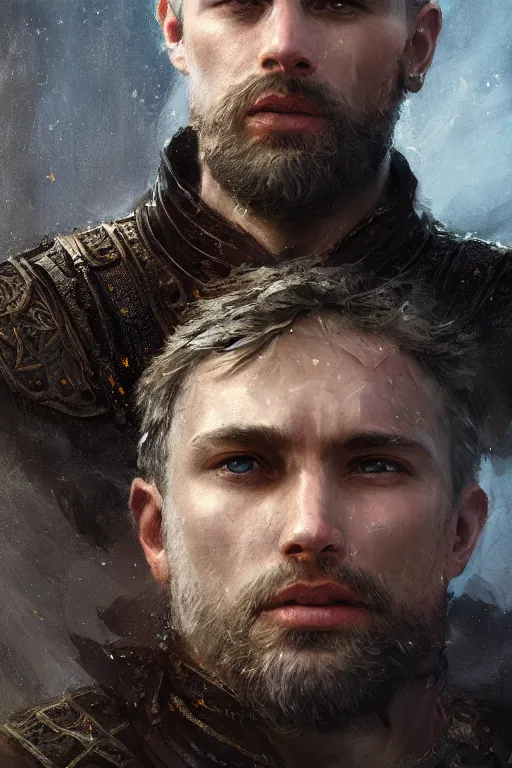 Image similar to King Arthur, close-up portrait, powerfull, intricate, elegant, volumetric lighting, scenery, digital painting, highly detailed, artstation, sharp focus, illustration, concept art, ruan jia, steve mccurry