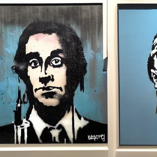 Image similar to banksy and andy wharrol collab painting art piece museum expo