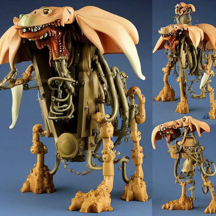 Image similar to A Lovecraftian scary giant mechanized adorable Mule from Studio Ghibli Howl's Moving Castle (2004) as a 1980's Kenner style action figure, 5 points of articulation, full body, 4k, highly detailed. award winning sci-fi. look at all that detail!