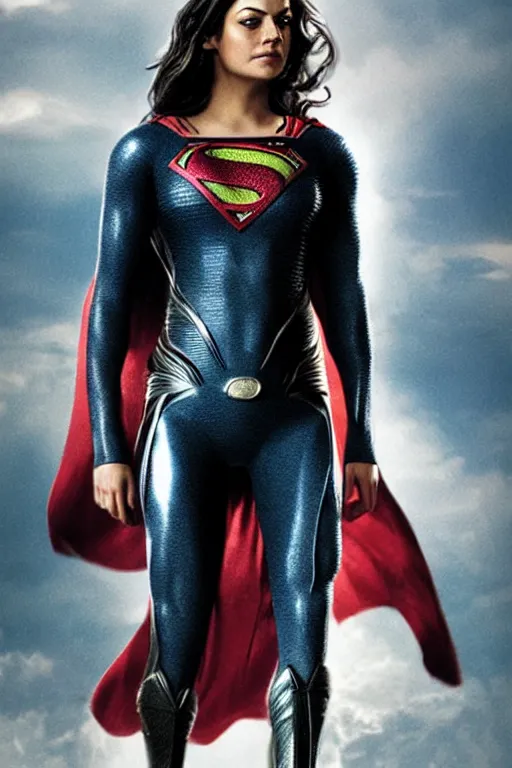 Image similar to a fancy close up of Man of Steel cast as Mila Kunis by Greg Rutkowski, full body shot