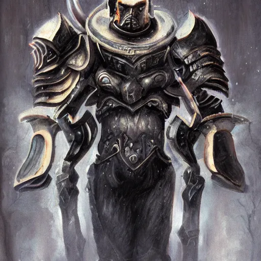 Image similar to close up portrait of a black haired Minotaur in plate armor, concept art, fantasy painting