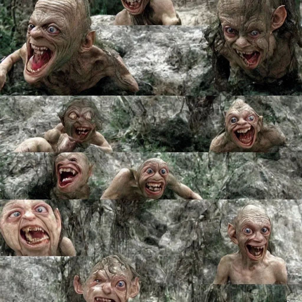 Prompt: gollum laughing everywhere