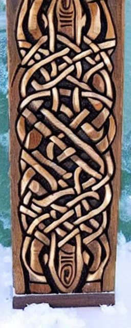 Image similar to celtic wood carvings epic nordic old snow and salt