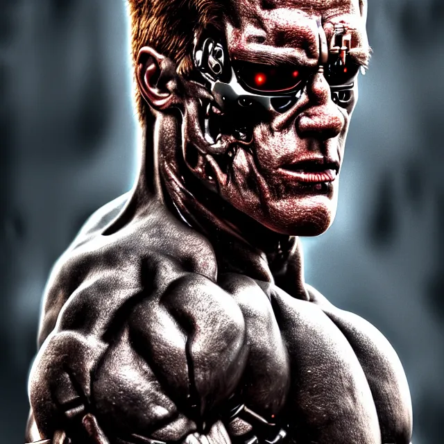 Image similar to terminator, steroids to the max, highly detailed, 4 k, hdr, smooth, sharp focus, high resolution, award - winning photo, boris valejo, photorealistic