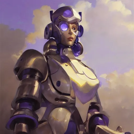 Image similar to greg manchess portrait painting of armored robotic violet evergarden as overwatch character, medium shot, asymmetrical, profile picture, organic painting, sunny day, matte painting, bold shapes, hard edges, street art, trending on artstation, by huang guangjian, gil elvgren, ruan jia, greg rutkowski, gaston bussiere