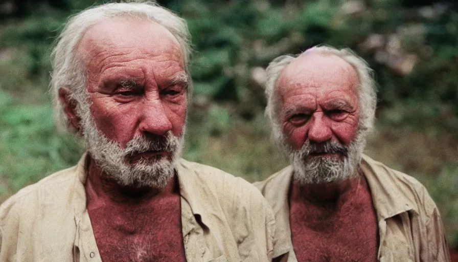 Prompt: 7 0 s movie still of an old man. his skin is full of holes. cinestill 8 0 0 t 3 5 mm technicolor, heavy grain, high quality, high detail