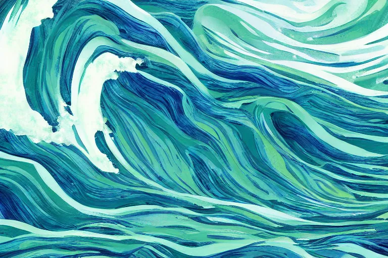 Prompt: ocean, land!!!!!!, ( ( ( ( tumultuous waves ) ) ) ), digital painting, illustrated by max hay