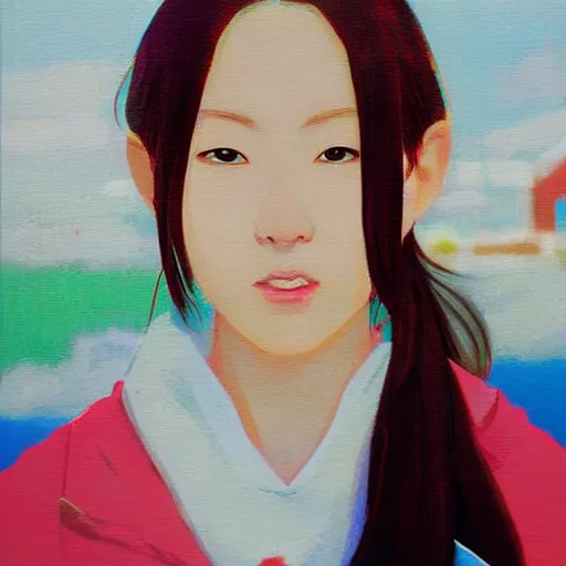 Image similar to a high detail portrait of high school girl by makoto sinkai, by BUNBUN, in simple background, CLIP STADIO, mad painting