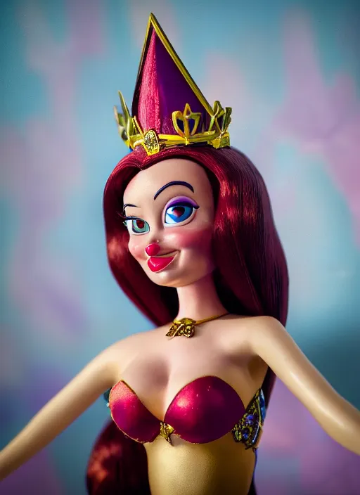 Image similar to closeup face profile portrait of a tin toy jessica rabbit as a fairytale princess wearing a crown eating cakes, bikini, depth of field, zeiss lens, detailed, symmetrical, centered, fashion photoshoot, by nicoletta ceccoli, mark ryden, lostfish, breathtaking, 8 k resolution, extremely detailed, beautiful, establishing shot, artistic, hyperrealistic, octane render
