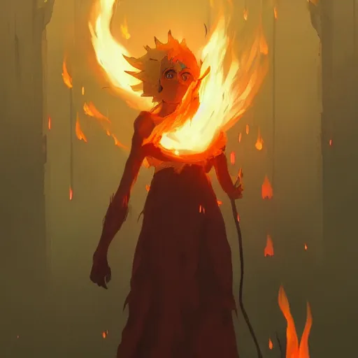 Image similar to Flema, the fire demon by studio ghibli and greg rutkowski