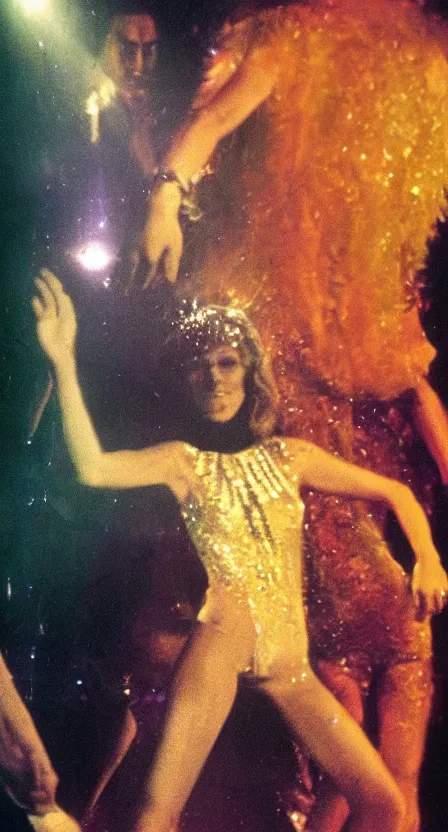 Prompt: the Antichrist dancing at Studio 54, disco, saturated color, ghosts in the background, high contrast, strobe lights, sparkles, depth of field, 1976, bad VHS